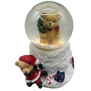Vintage Christmas Teddy Bear Snow Globe With Festive Base & Holiday Details READ